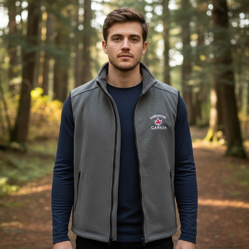 Northern Vibe Vancouver Canada Vest Men's Size M Full Zip Fleece Streetwear Gray